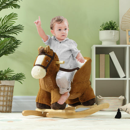 Kids Plush Rocking Horse with Sound and Wood Base for 18-36 Months - Brown
