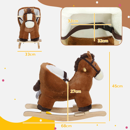 Kids Plush Rocking Horse with Sound and Wood Base for 18-36 Months - Brown