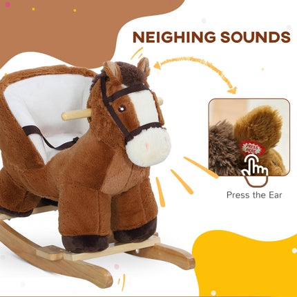 Kids Plush Rocking Horse with Sound and Wood Base for 18-36 Months - Brown