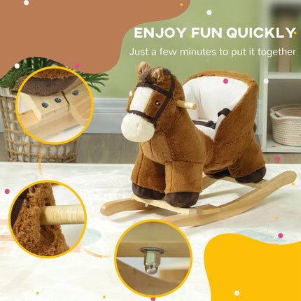 Kids Plush Rocking Horse with Sound and Wood Base for 18-36 Months - Brown