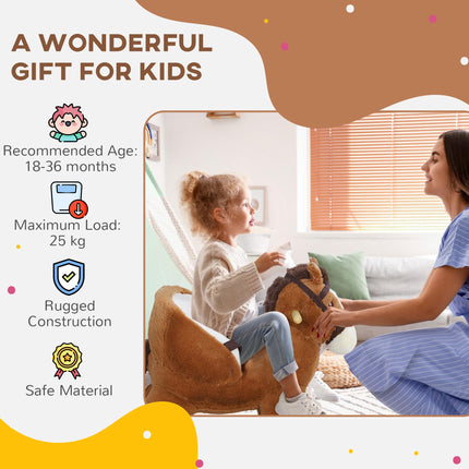 Kids Plush Rocking Horse with Sound and Wood Base for 18-36 Months - Brown