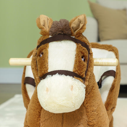 Kids Plush Rocking Horse with Sound and Wood Base for 18-36 Months - Brown
