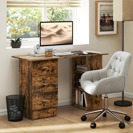 Computer Desk with Drawers, Home Office Desk, Writing Table, PC Workstation with 3 Storage Shelves for Working, Study, 120 x 49 x 72 cm, Rustic Brown