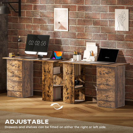 Computer Desk with Drawers, Home Office Desk, Writing Table, PC Workstation with 3 Storage Shelves for Working, Study, 120 x 49 x 72 cm, Rustic Brown