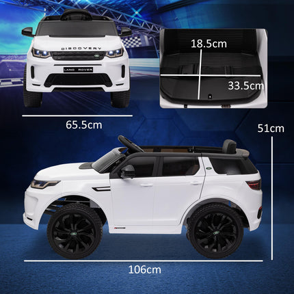 Land Rover Discovery Sport Licensed 12V Kids Ride-On Car with Remote Control, Lights, Music, Horn - White