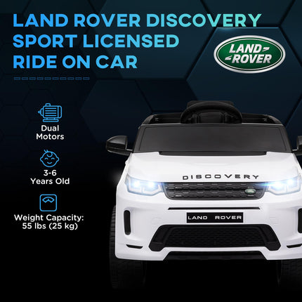 Land Rover Discovery Sport Licensed 12V Kids Ride-On Car with Remote Control, Lights, Music, Horn - White