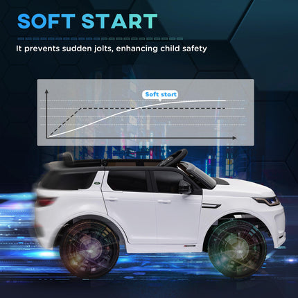 Land Rover Discovery Sport Licensed 12V Kids Ride-On Car with Remote Control, Lights, Music, Horn - White