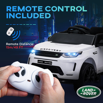 Land Rover Discovery Sport Licensed 12V Kids Ride-On Car with Remote Control, Lights, Music, Horn - White