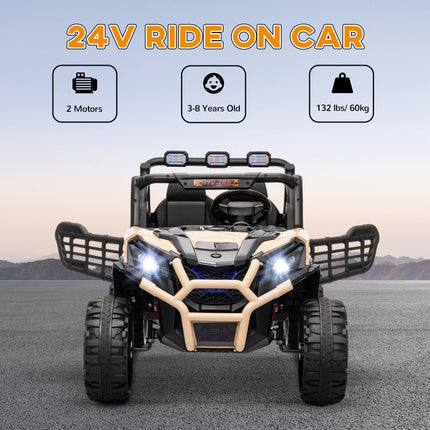 24V 2-Seater Kids Electric Car with Remote Control, Suspension, Slow Start & 3 Speeds - Khaki