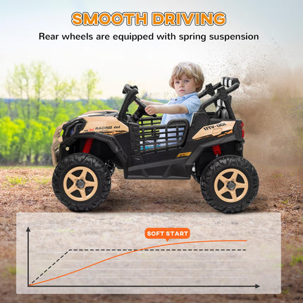 24V 2-Seater Kids Electric Car with Remote Control, Suspension, Slow Start & 3 Speeds - Khaki