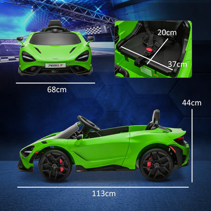 McLaren 765LT Licensed 12V Kids Electric Ride-On Car with Remote Control & Butterfly Doors - Green