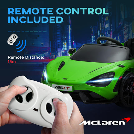 McLaren 765LT Licensed 12V Kids Electric Ride-On Car with Remote Control & Butterfly Doors - Green