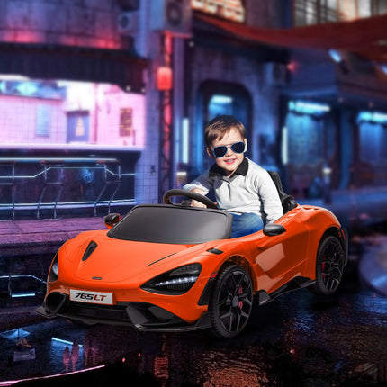 McLaren 765LT Licensed 12V Kids Electric Ride-On Car with Remote Control and Butterfly Doors - Orange