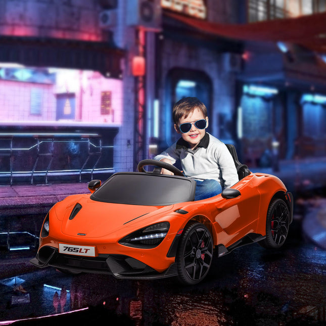 McLaren 765LT Licensed 12V Kids Electric Ride-On Car with Remote Control and Butterfly Doors - Orange