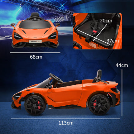 McLaren 765LT Licensed 12V Kids Electric Ride-On Car with Remote Control and Butterfly Doors - Orange