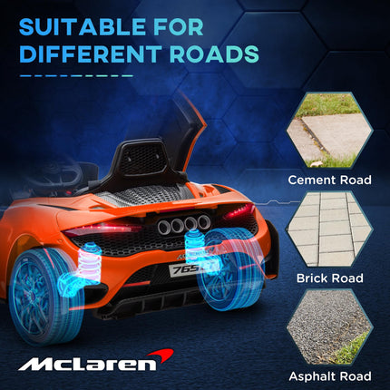 McLaren 765LT Licensed 12V Kids Electric Ride-On Car with Remote Control and Butterfly Doors - Orange