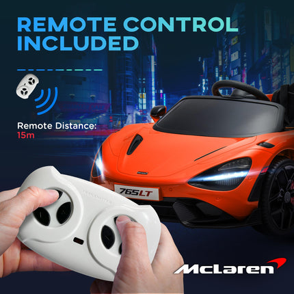McLaren 765LT Licensed 12V Kids Electric Ride-On Car with Remote Control and Butterfly Doors - Orange