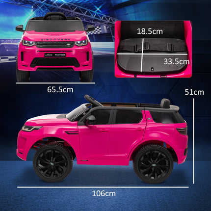 Land Rover Discovery Sport Licensed 12V Kids Ride-On Car with Remote, Lights, Music, Horn - Pink