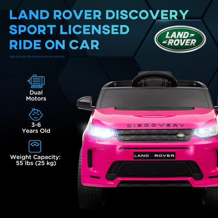 Land Rover Discovery Sport Licensed 12V Kids Ride-On Car with Remote, Lights, Music, Horn - Pink