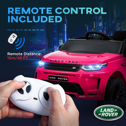 Land Rover Discovery Sport Licensed 12V Kids Ride-On Car with Remote, Lights, Music, Horn - Pink