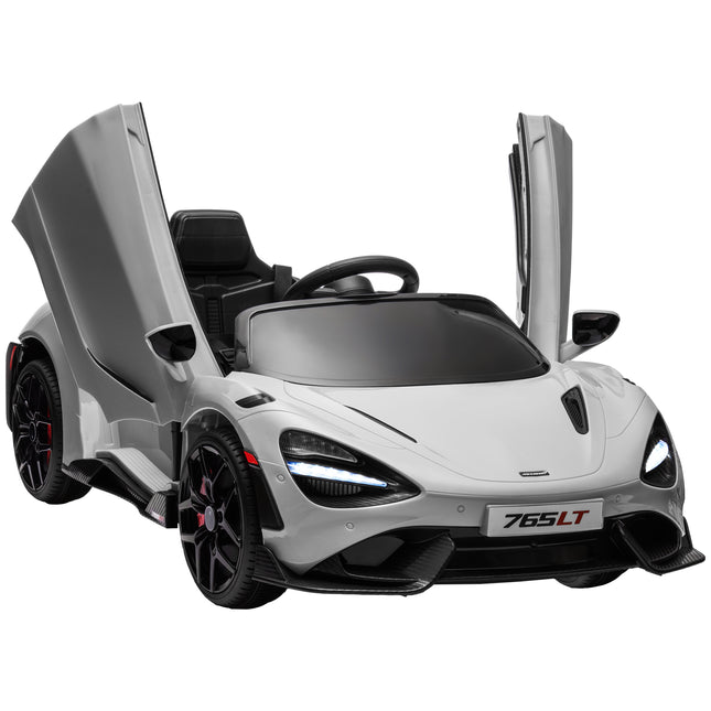 McLaren 765LT Licensed 12V Kids Electric Ride-On Car with Remote Control and Butterfly Doors - Grey