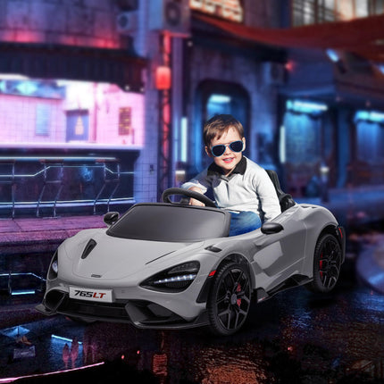 McLaren 765LT Licensed 12V Kids Electric Ride-On Car with Remote Control and Butterfly Doors - Grey