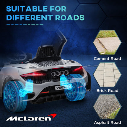 McLaren 765LT Licensed 12V Kids Electric Ride-On Car with Remote Control and Butterfly Doors - Grey