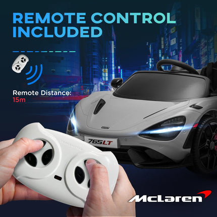 McLaren 765LT Licensed 12V Kids Electric Ride-On Car with Remote Control and Butterfly Doors - Grey
