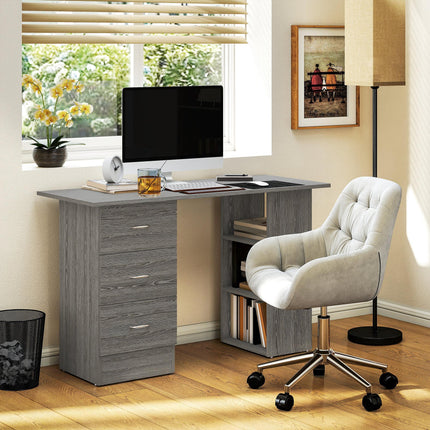 Computer Desk with Drawers, Home Office Desk, Writing Table, PC Workstation with 3 Storage Shelves for Working, Study, 120 x 49 x 72 cm, Grey