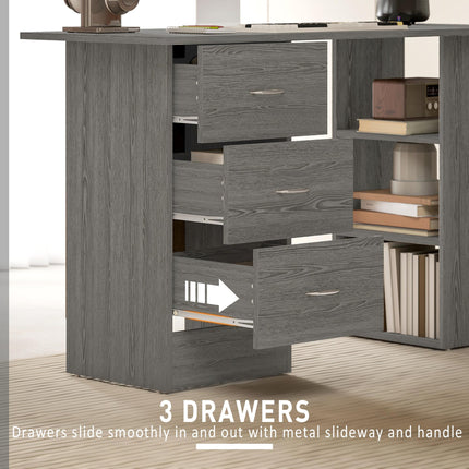 Computer Desk with Drawers, Home Office Desk, Writing Table, PC Workstation with 3 Storage Shelves for Working, Study, 120 x 49 x 72 cm, Grey
