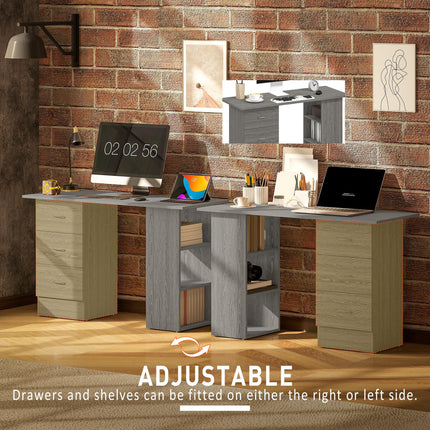 Computer Desk with Drawers, Home Office Desk, Writing Table, PC Workstation with 3 Storage Shelves for Working, Study, 120 x 49 x 72 cm, Grey