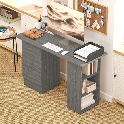 Computer Desk with Drawers, Home Office Desk, Writing Table, PC Workstation with 3 Storage Shelves for Working, Study, 120 x 49 x 72 cm, Grey