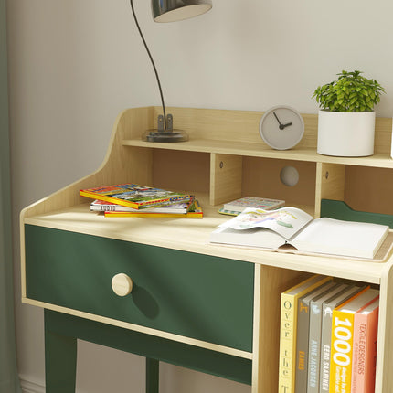 2 Piece Kids Desk and Chair Set with Storage Shelves and Drawer - Green