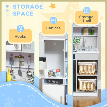 Pretend Play Kids Kitchen Playset with Sounds, Lights, Running Water, Coffee Maker & Refrigerator - White