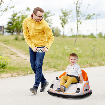 12V 360° Rotation Kids Bumper Car with Remote Control, Dual Joysticks, Music & Lights - Orange