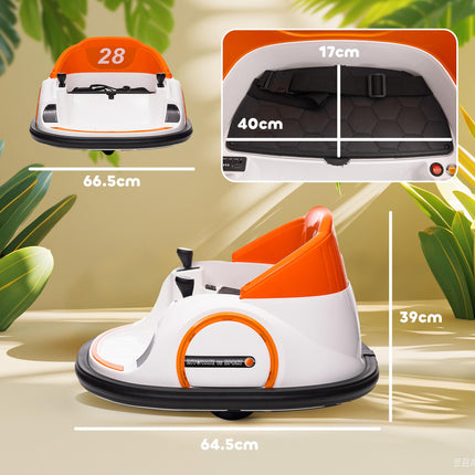 12V 360° Rotation Kids Bumper Car with Remote Control, Dual Joysticks, Music & Lights - Orange