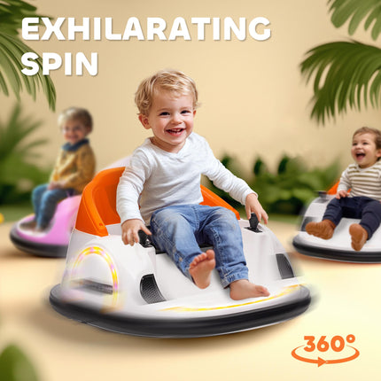 12V 360° Rotation Kids Bumper Car with Remote Control, Dual Joysticks, Music & Lights - Orange