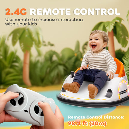 12V 360° Rotation Kids Bumper Car with Remote Control, Dual Joysticks, Music & Lights - Orange