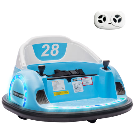 12V 360° Rotation Kids Bumper Car with Dual Joysticks, Remote Control, Music & Lights - Light Blue