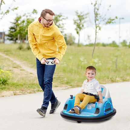 12V 360° Rotation Kids Bumper Car with Dual Joysticks, Remote Control, Music & Lights - Light Blue