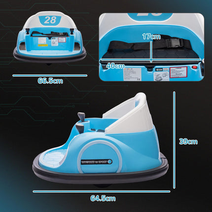 12V 360° Rotation Kids Bumper Car with Dual Joysticks, Remote Control, Music & Lights - Light Blue