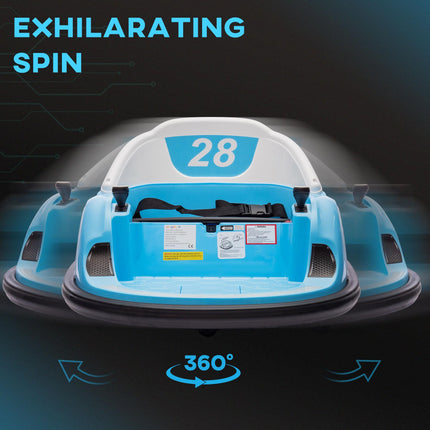 12V 360° Rotation Kids Bumper Car with Dual Joysticks, Remote Control, Music & Lights - Light Blue