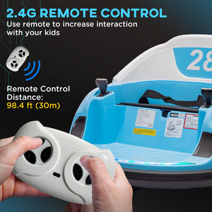 12V 360° Rotation Kids Bumper Car with Dual Joysticks, Remote Control, Music & Lights - Light Blue