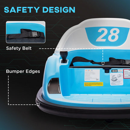 12V 360° Rotation Kids Bumper Car with Dual Joysticks, Remote Control, Music & Lights - Light Blue