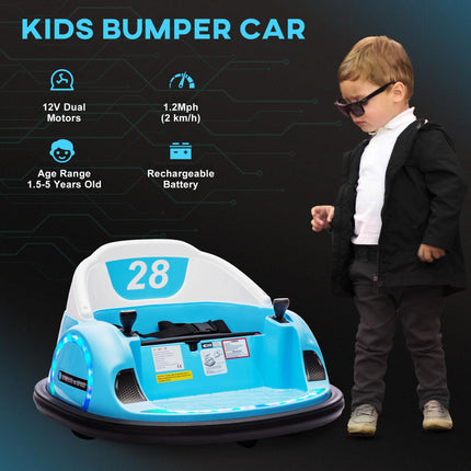 12V 360° Rotation Kids Bumper Car with Dual Joysticks, Remote Control, Music & Lights - Light Blue