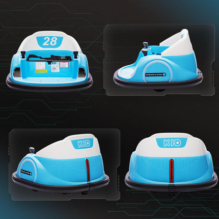 12V 360° Rotation Kids Bumper Car with Dual Joysticks, Remote Control, Music & Lights - Light Blue