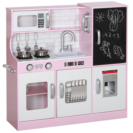 Kids Pretend Play Kitchen Playset with Toy Phone, Chalkboard, Microwave, Stove & Sink - Pink