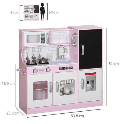 Kids Pretend Play Kitchen Playset with Toy Phone, Chalkboard, Microwave, Stove & Sink - Pink