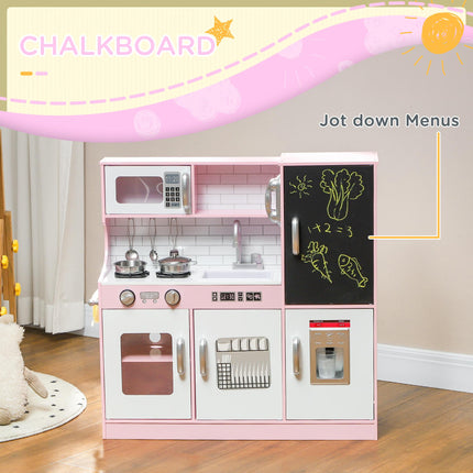 Kids Pretend Play Kitchen Playset with Toy Phone, Chalkboard, Microwave, Stove & Sink - Pink
