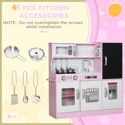 Kids Pretend Play Kitchen Playset with Toy Phone, Chalkboard, Microwave, Stove & Sink - Pink